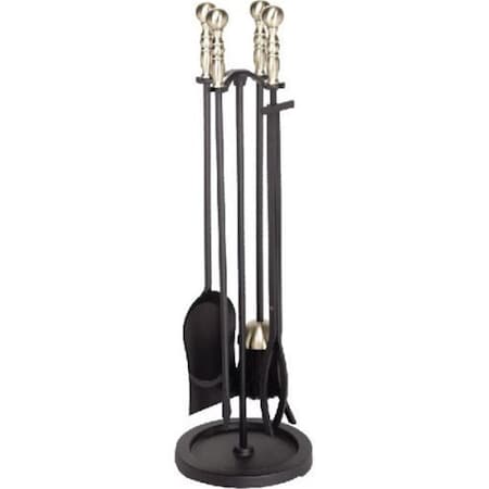 Dagan Fireplace Tool Set - Rail on Base, Black & Antique Brass - 5 Piece 5532
